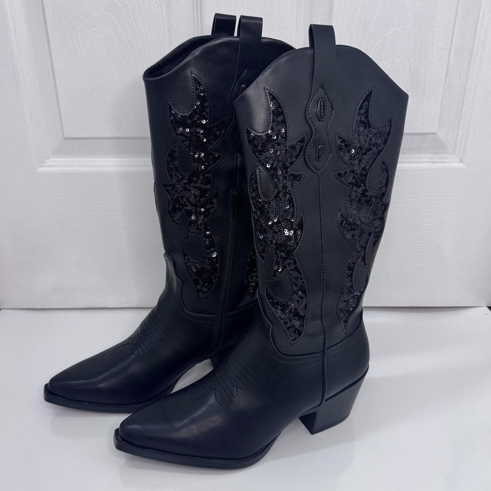 Wild Pair Women's Black Sequin Lucah Cowboy Western Boots | Size 9M NIB